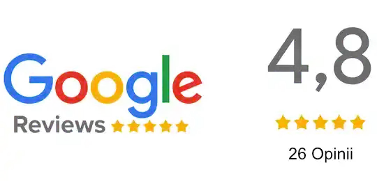 Ocena w Google 4,8/26 opinii. Stan na 6.03.2026 Ocena w Google 4,8/26 opinii